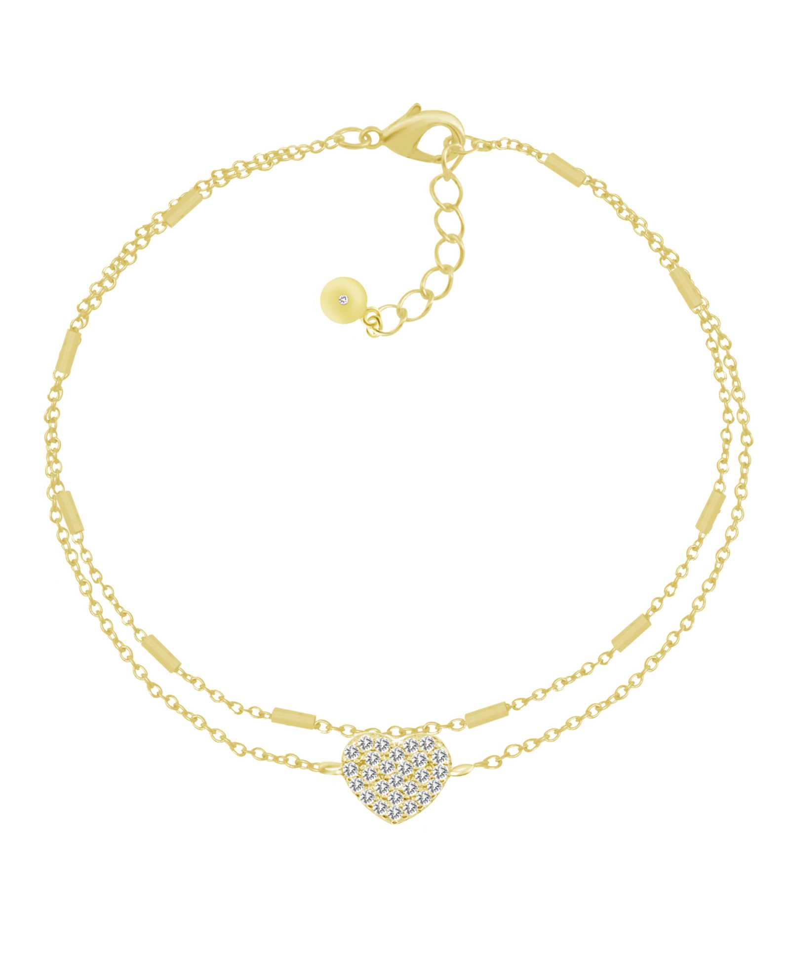 And Now This Double Row Clear Cubic Zirconia Heart Anklet in Silver Plate