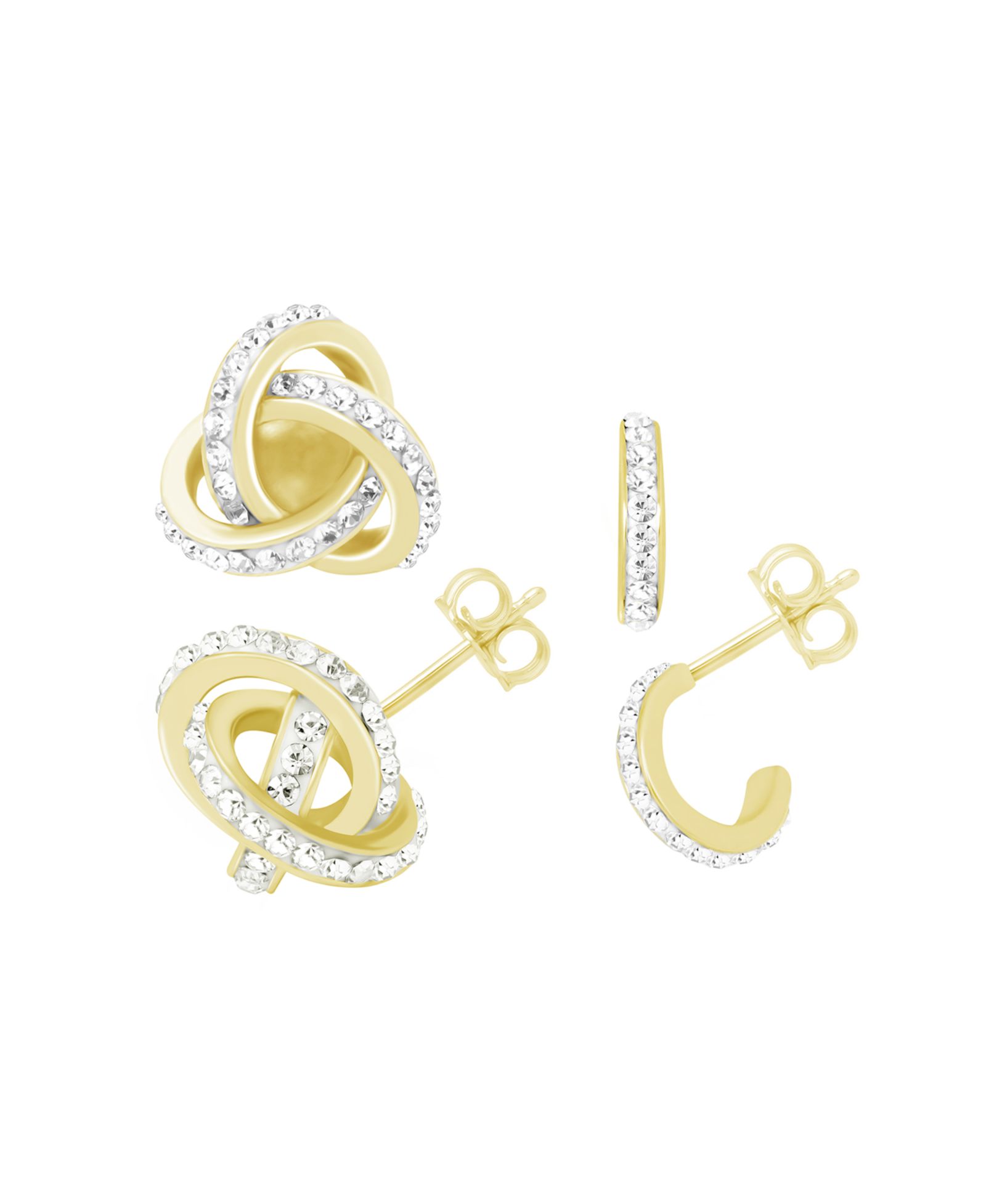 Essentials Clear Crystal Loveknot and C-hoop Duo Earring in Silver Plate or Gold Plate