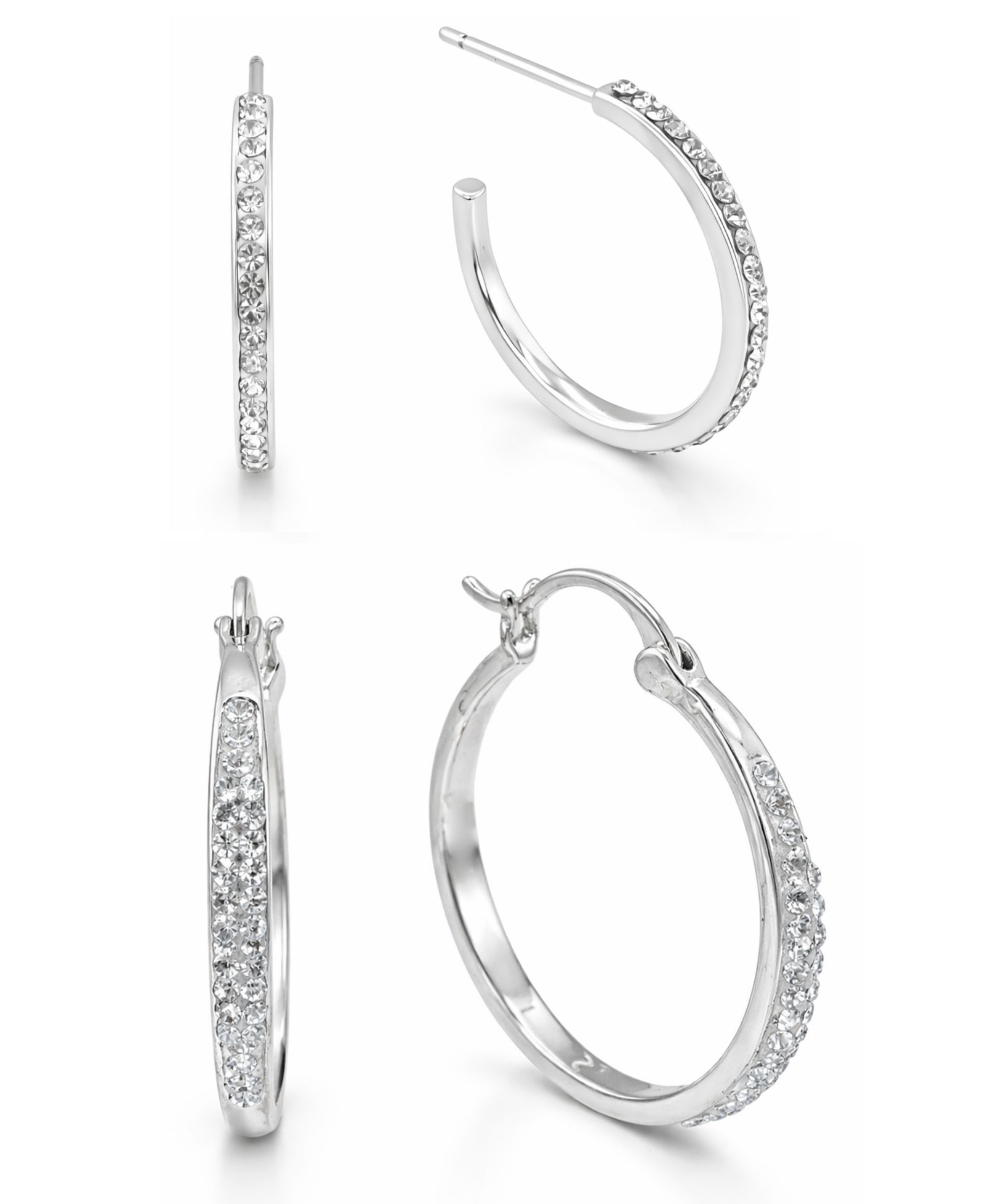 And Now This набор серег-колец Clear Crystal C Hoop & Click Top, Gold или Silver Plate