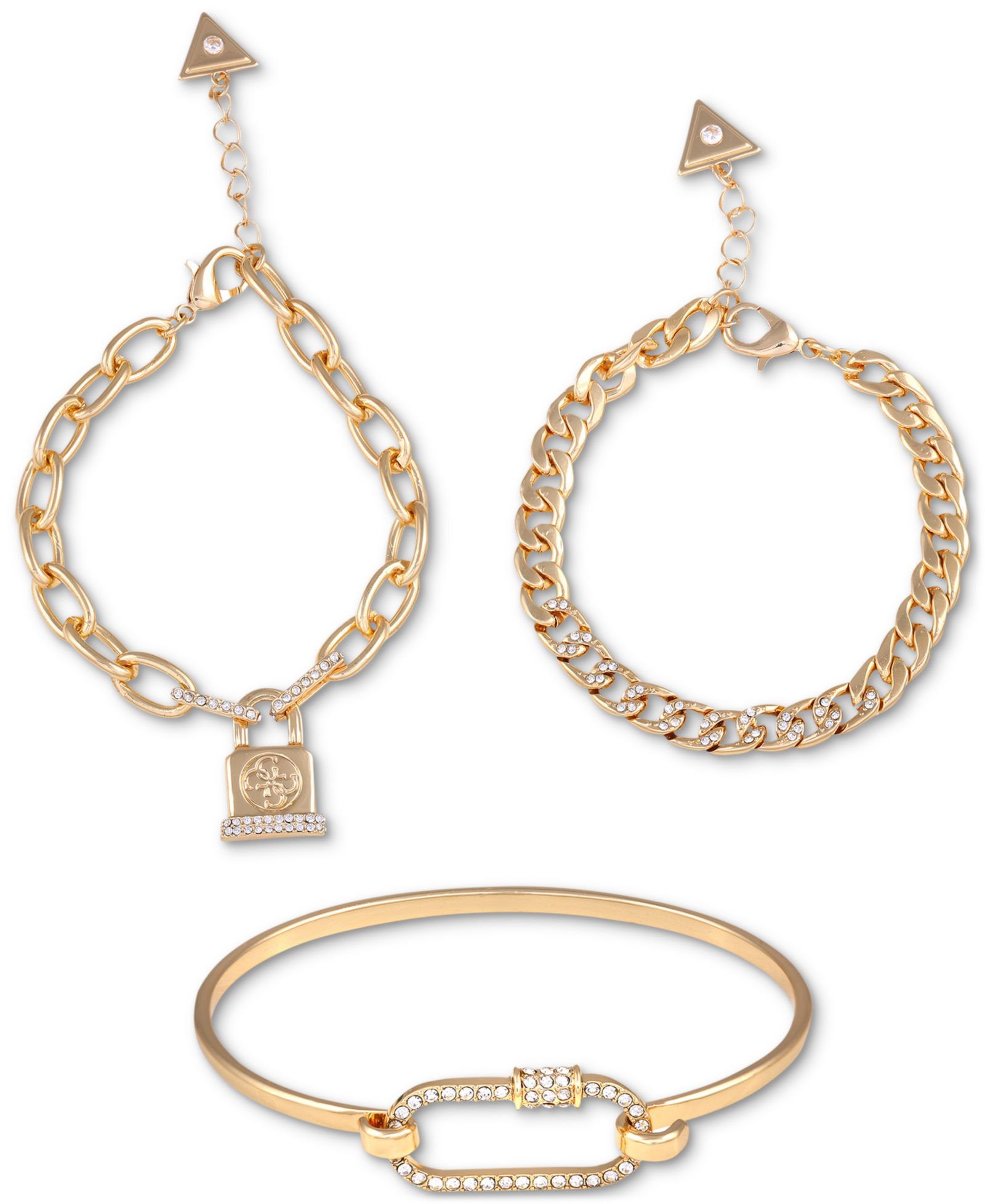 GUESS Gold-Tone 3-Pc. Set Pavé Pretty Punk Bracelets