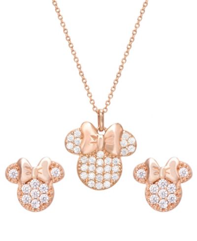 Disney© Children's 2-Pc. Set Cubic Zirconia Pavé Minnie Mouse Pendant Necklace & Matching Stud Earrings in 18k Rose Gold-Plated Sterling Silver