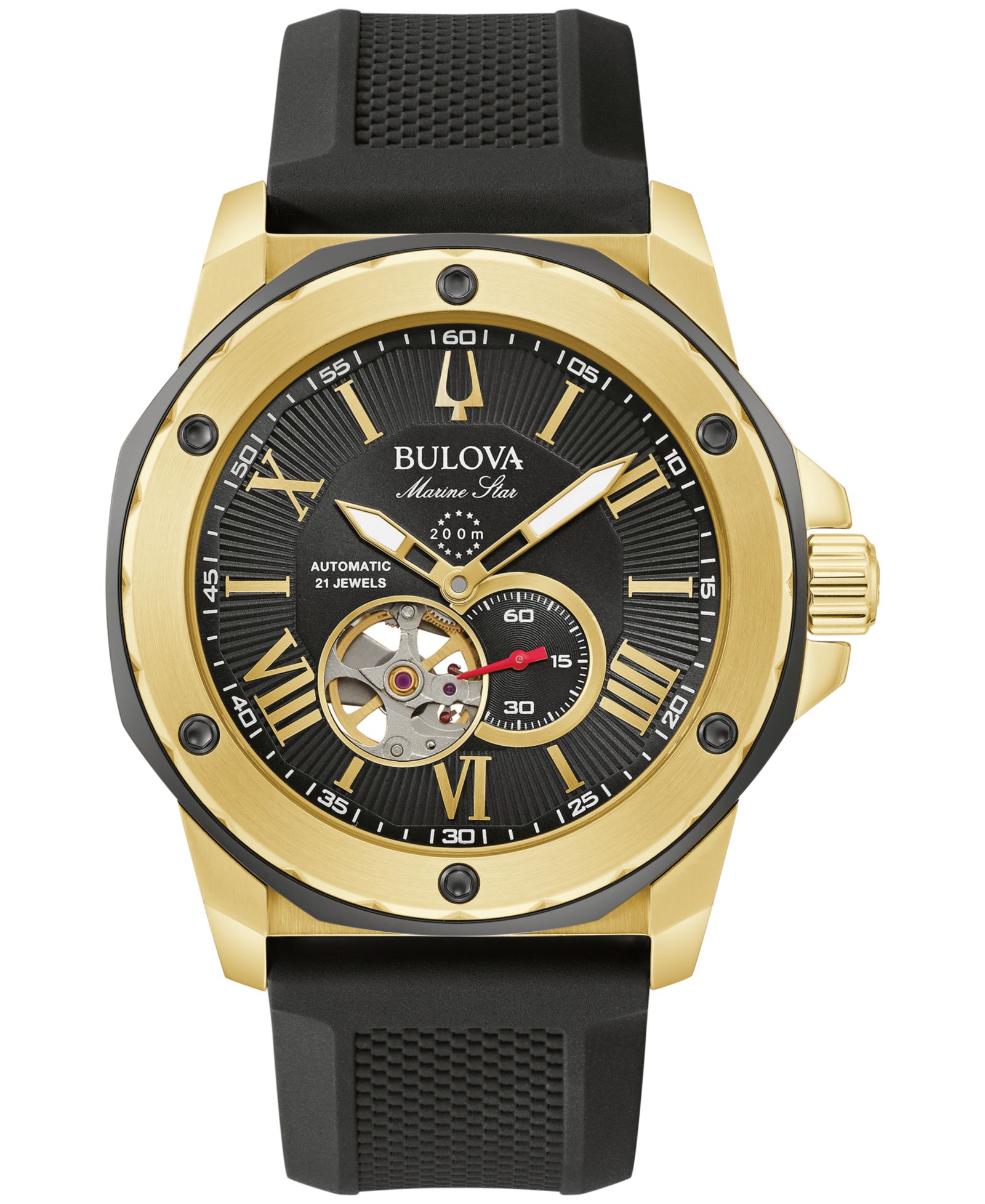 Часы Bulova Men's Automatic Marine Star Black Silicone Strap 45mm