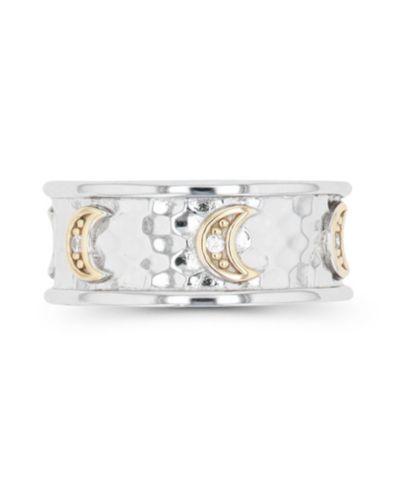 Cubic Zirconia Two Tone Hammered Crescent Moons Ring