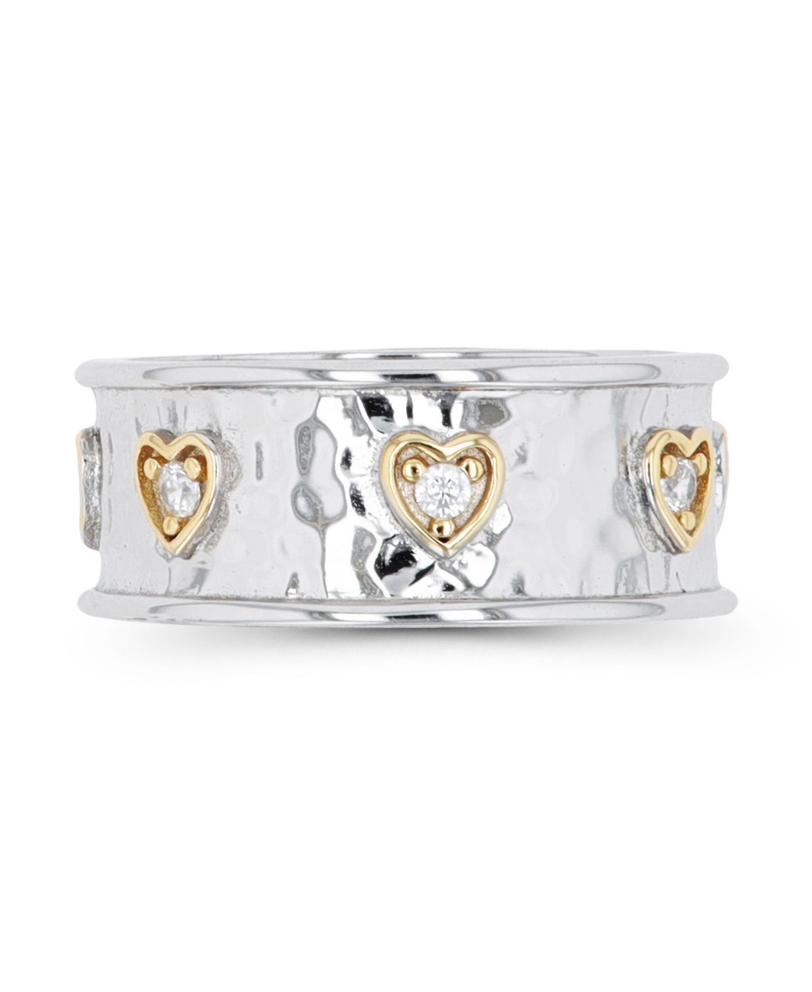 Кольцо с кубическим цирконием и молотковым эффектом Two Tone Hammered Hearts