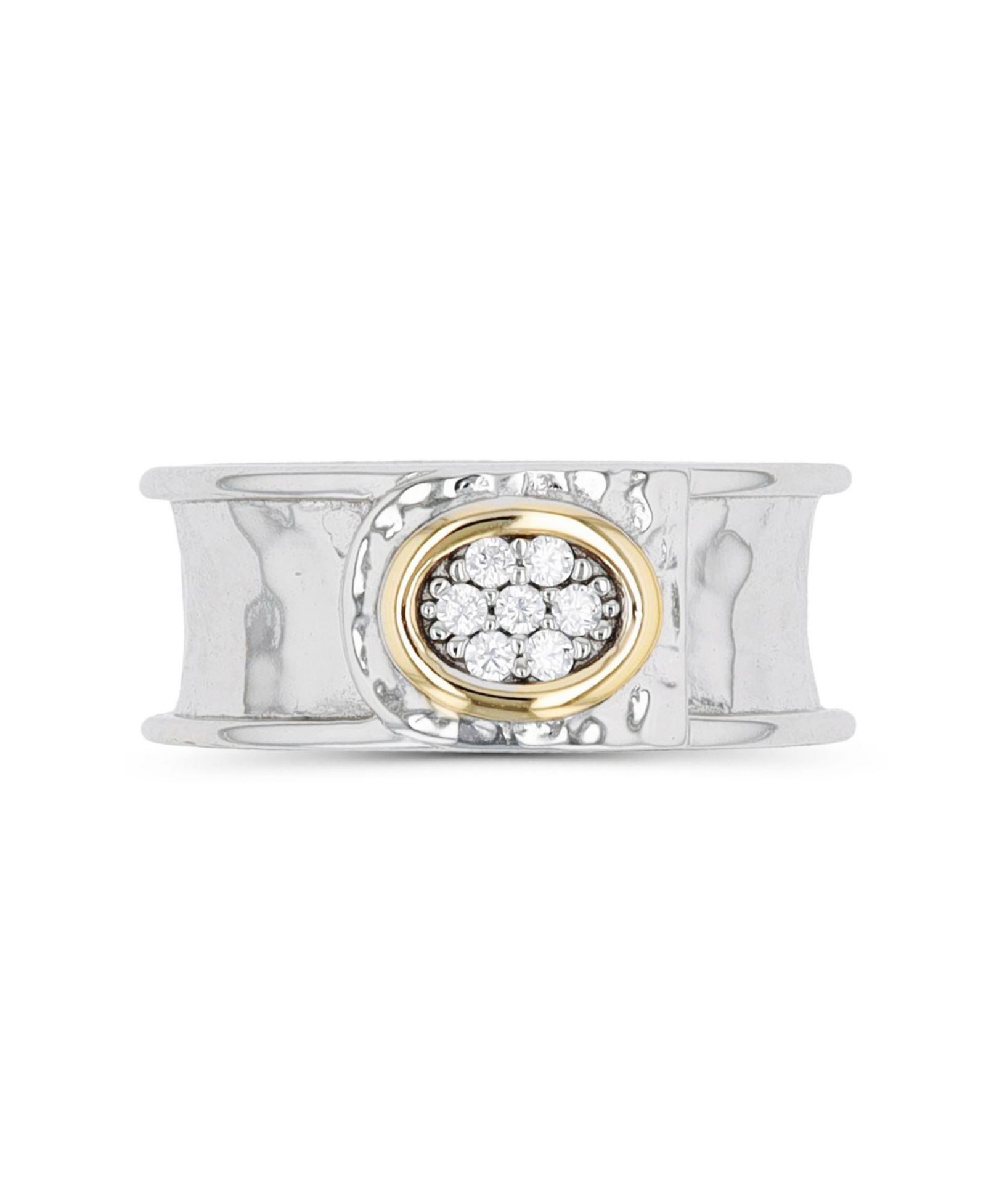 Кольцо с двухцветным фианитом Cubic Zirconia Two Tone Hammered Center
