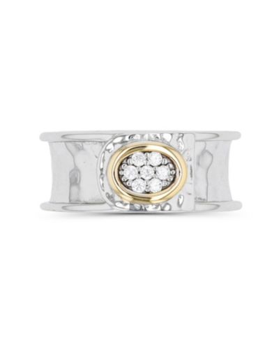 Кольцо с двухцветным фианитом Cubic Zirconia Two Tone Hammered Center