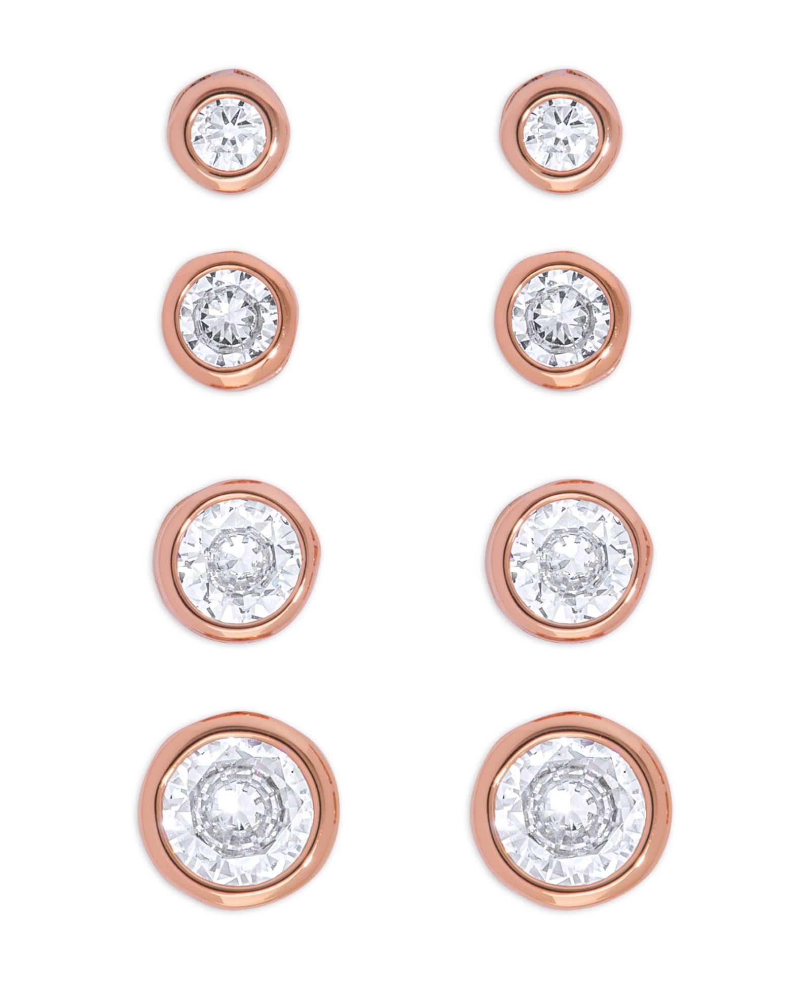 Набор серег Rose Gold Plated 4-Pair Cubic Zirconia Graduated Bezel