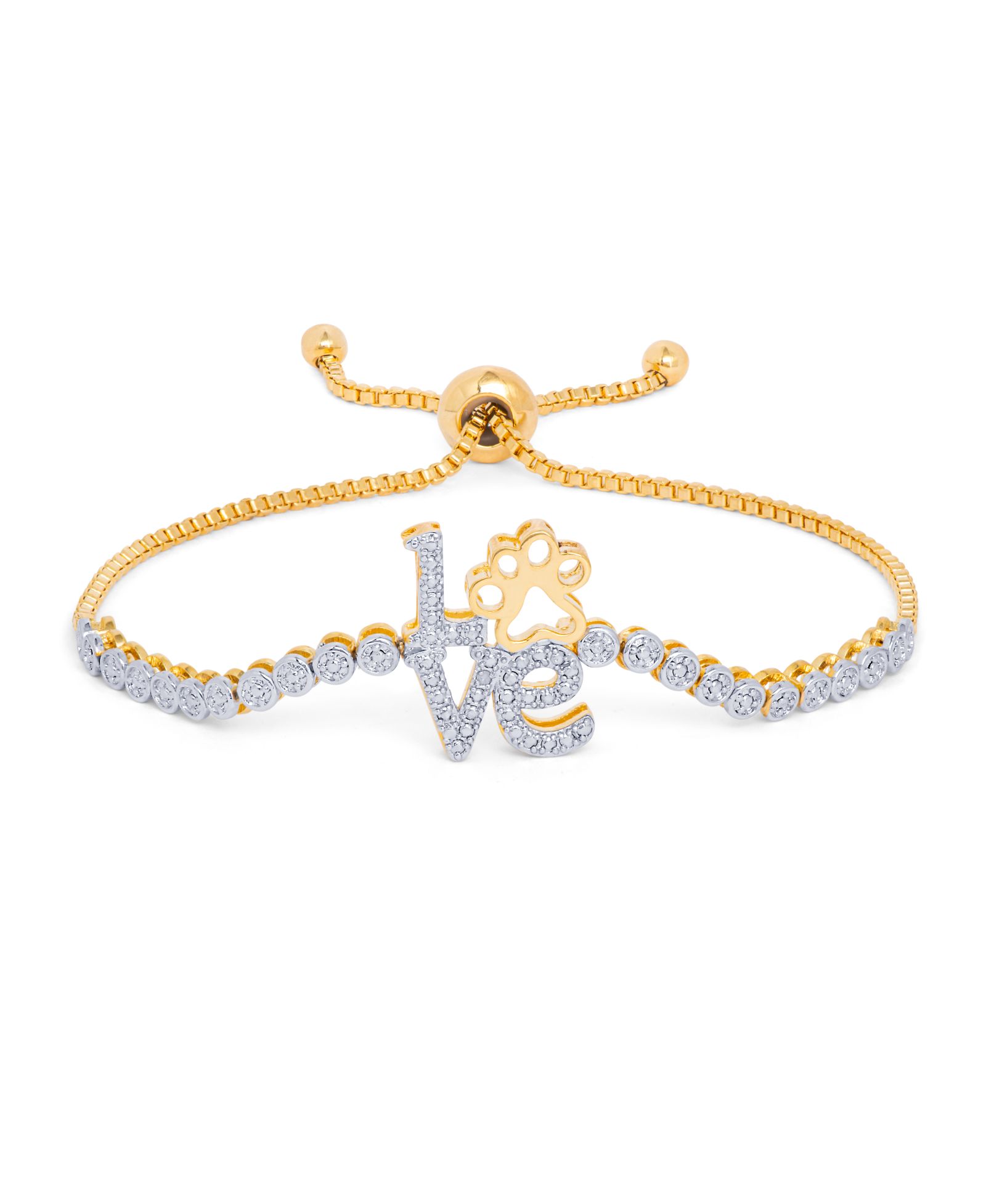 Diamond Accent Love Paw Adjustable Bolo Bracelet in Gold-Plate