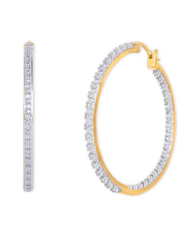 Серьги-кольца с бриллиантовым акцентом Large Thin Hoop в Gold-Plate