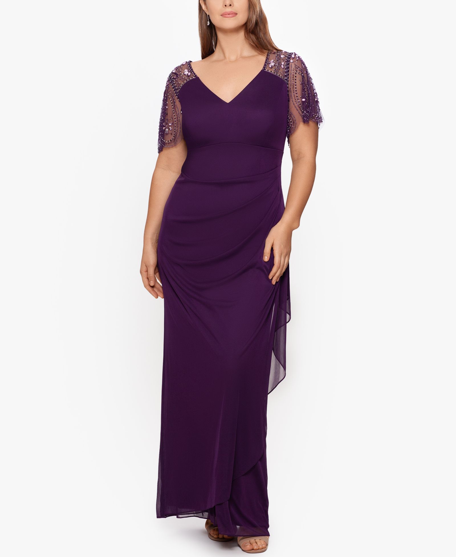 XSCAPE Plus Size вечернее платье из матового джерси с украшениями
