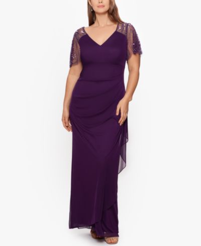 XSCAPE Plus Size Embellished Sheer Matte Jersey Gown