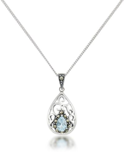 Подвеска-кулон с Blue Topaz Open Work Teardrop и цепь Curb Chain