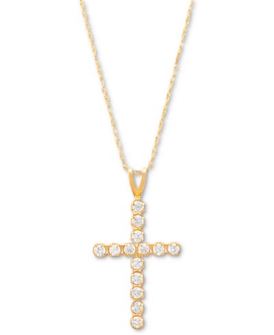 Macy's подвеска в виде креста с цирконием 18", покрытие 14k gold