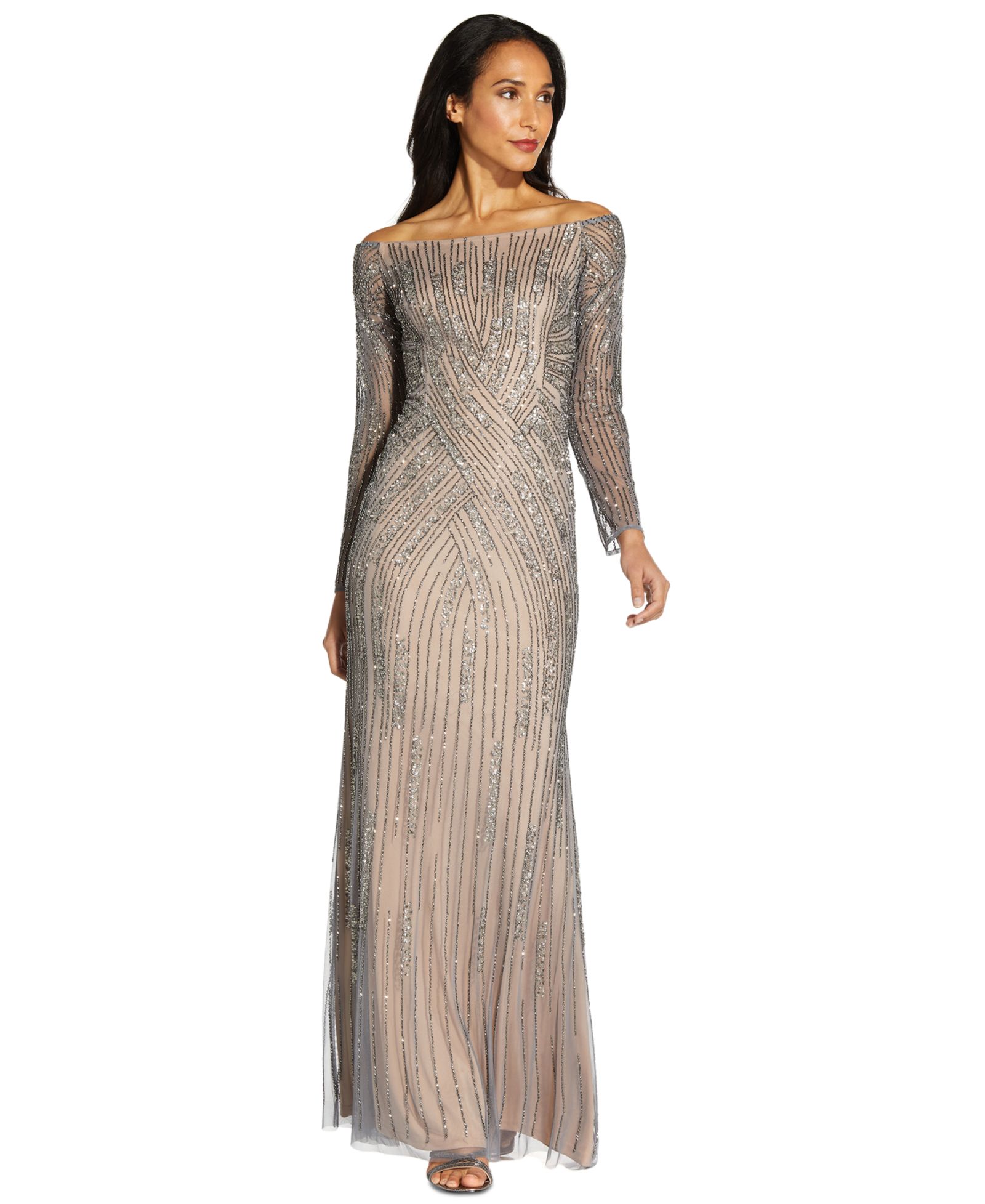 Adrianna Papell Women's Sequin Off-The-Shoulder Gown