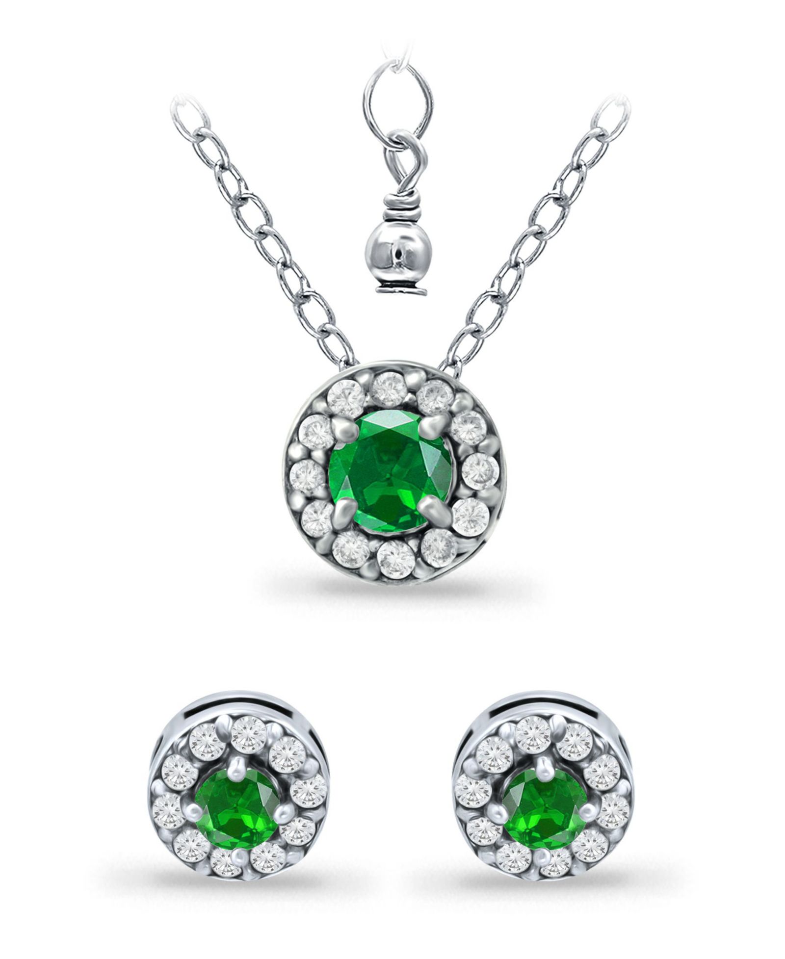 Комплект из подвески и серег Giani Bernini Green Quartz и Cubic Zirconia Halo, 3 предмета