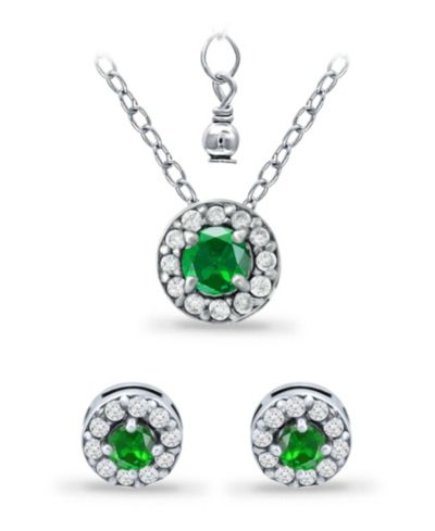 Комплект из подвески и серег Giani Bernini Green Quartz и Cubic Zirconia Halo, 3 предмета