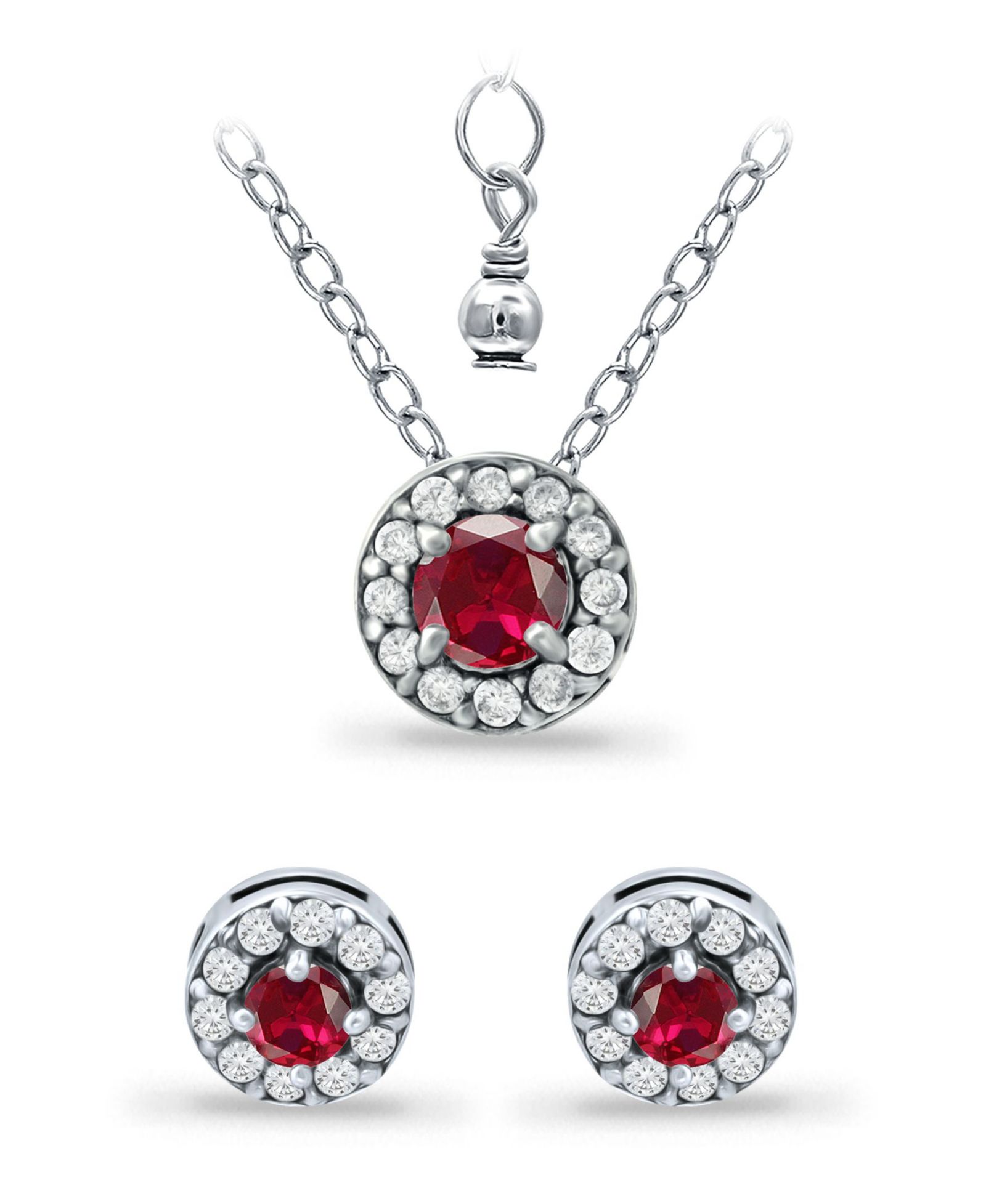Giani Bernini Created Ruby and Cubic Zirconia Halo Pendant and Earring Set, 3 Piece
