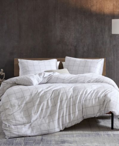 Kenneth Cole New York Holden Grid 3 Piece Duvet Cover Set, Full/Queen
