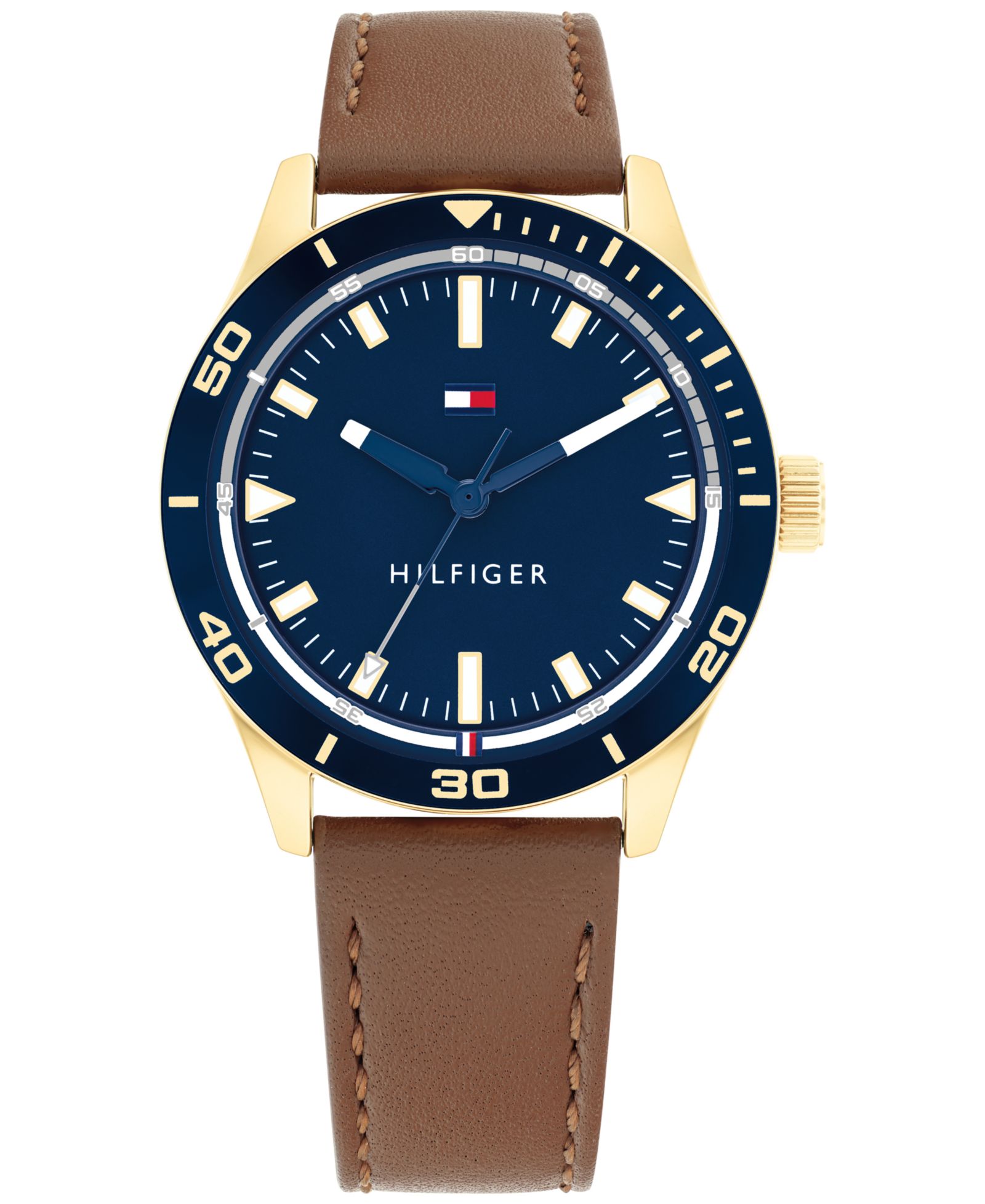 Tommy Hilfiger Men's Quartz Brown Leather Strap Watch 44mm