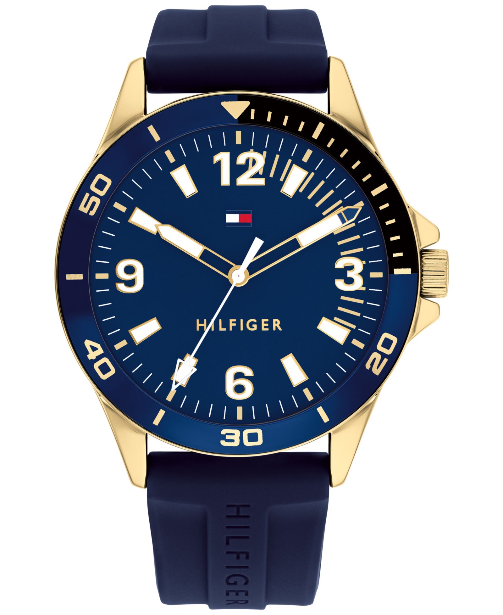 TOMMY HILFIGER Men's Blue Silicone Strap Watch 44mm
