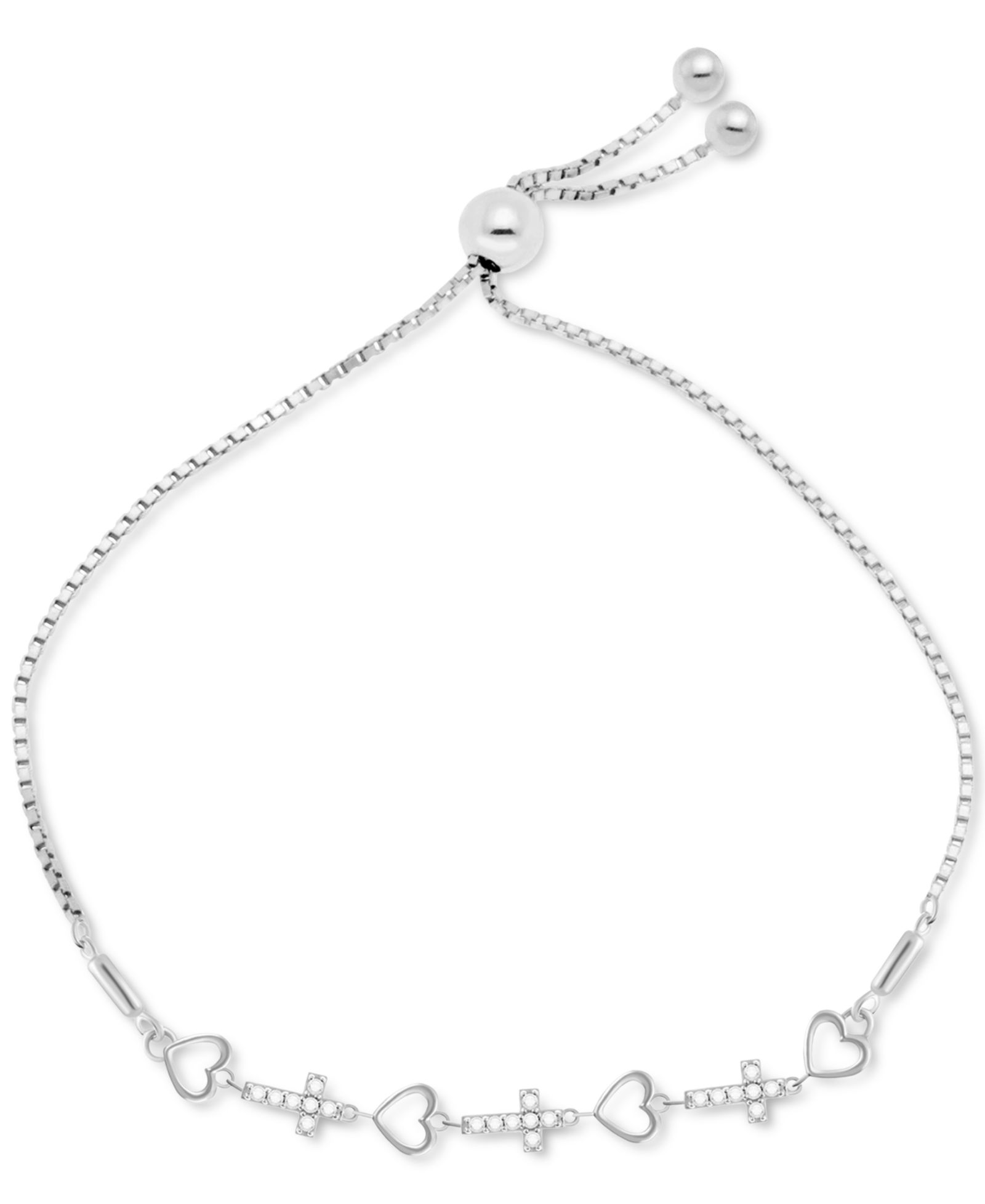 Macy's Браслет Bolo Diamond Heart & Cross (1/6 ct. t.w.) из стерлингового серебра