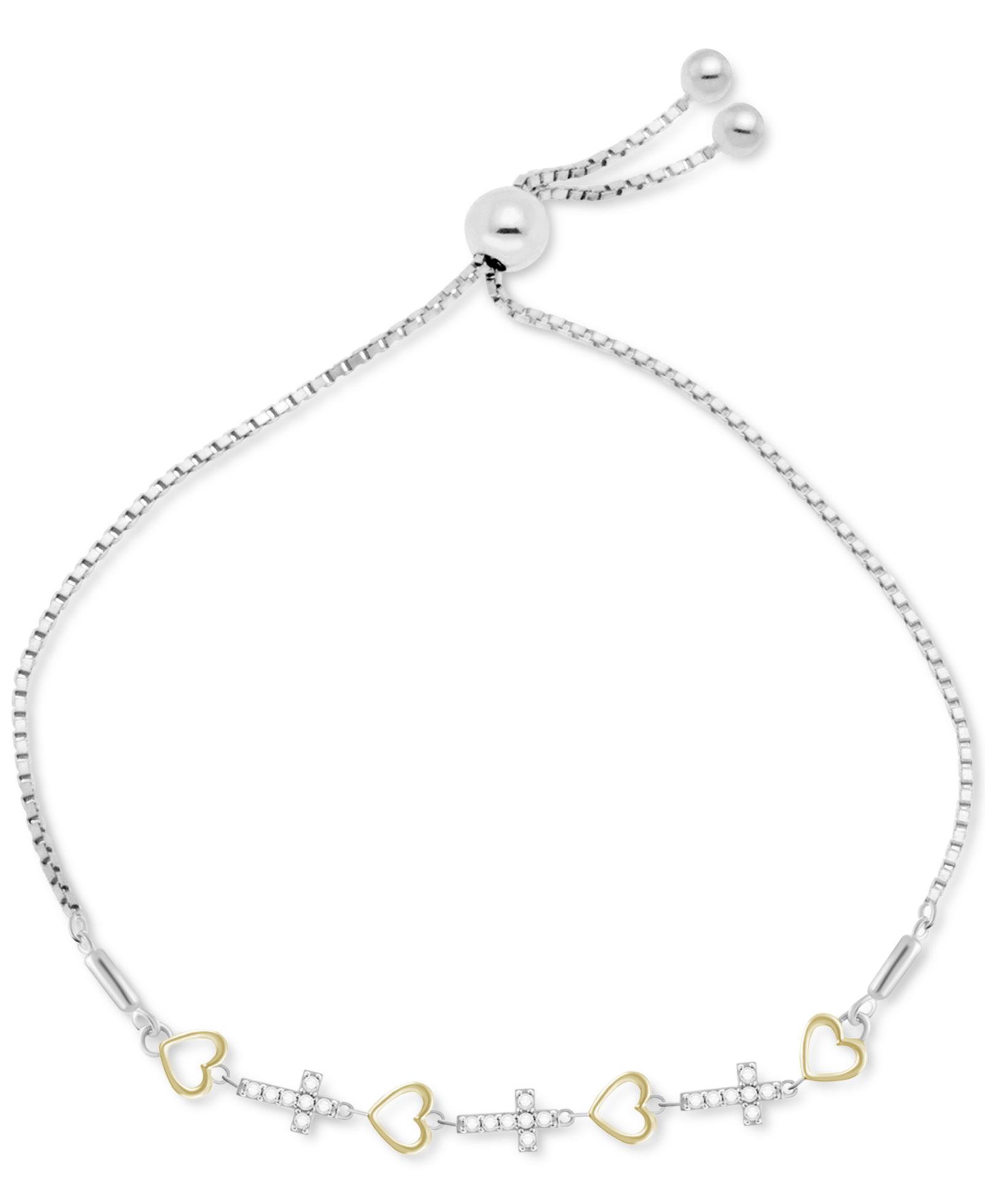 Браслет-боло Diamond Heart & Cross (1/6 ct. t.w.) в Sterling Silver & Gold-Plated Sterling Silver