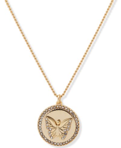 DKNY Gold-Tone Pavé Butterfly Pendant Necklace, 16" + 3" extender