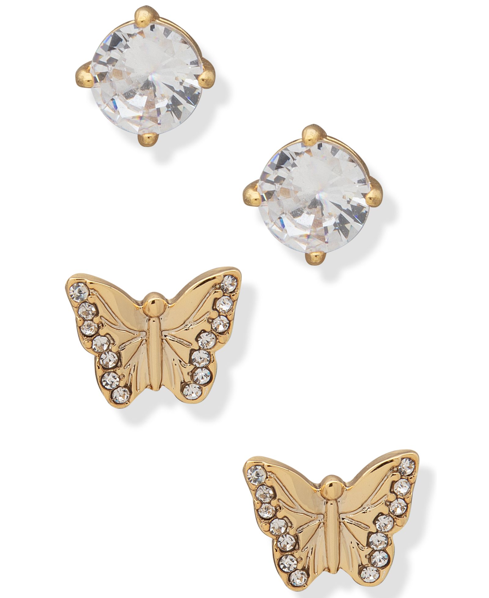 DKNY Gold-Tone 2-Pc. Set Crystal Butterfly Stud Earrings