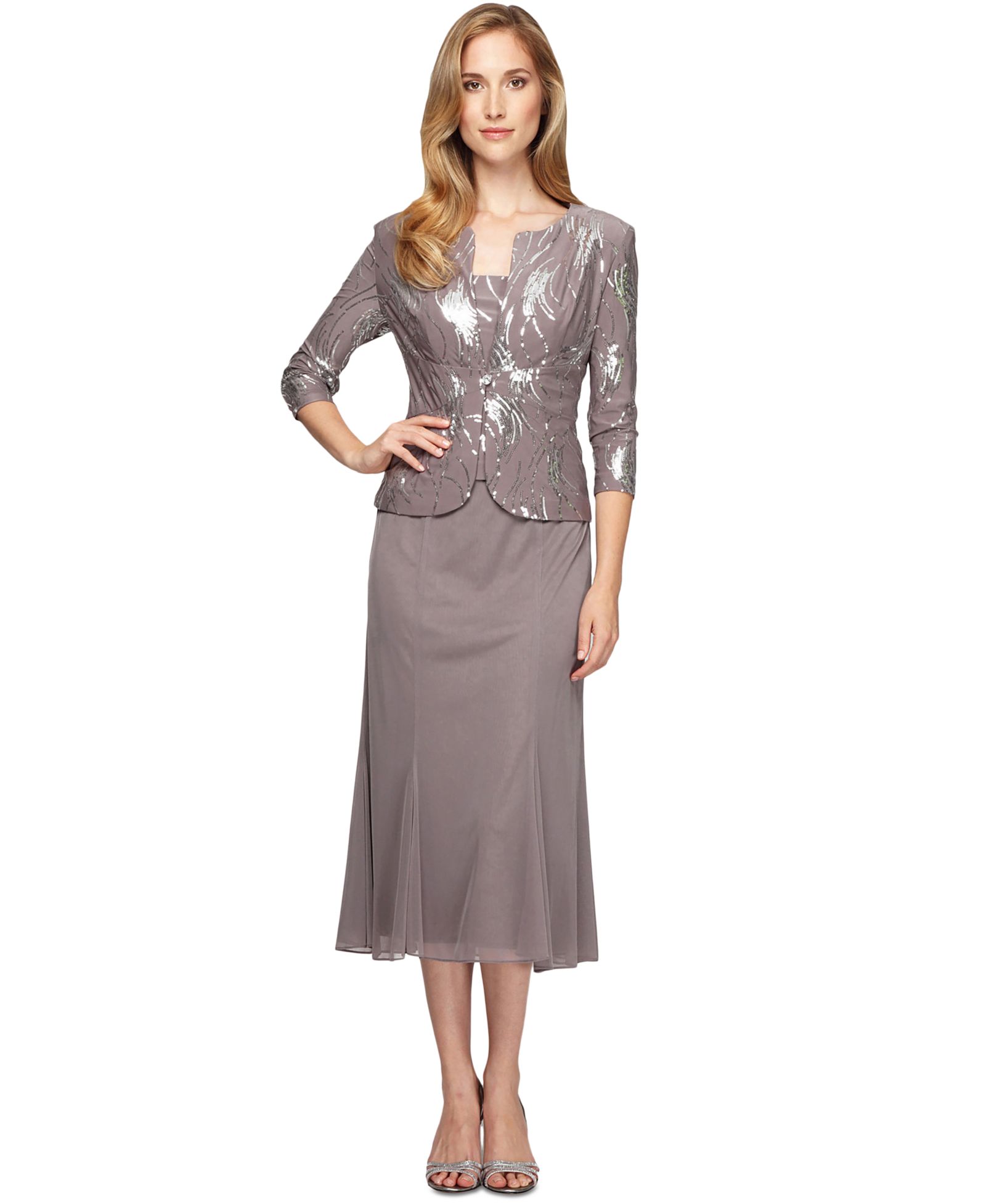 Alex Evenings Women's Sequin A-Line Midi Dress and Jacket