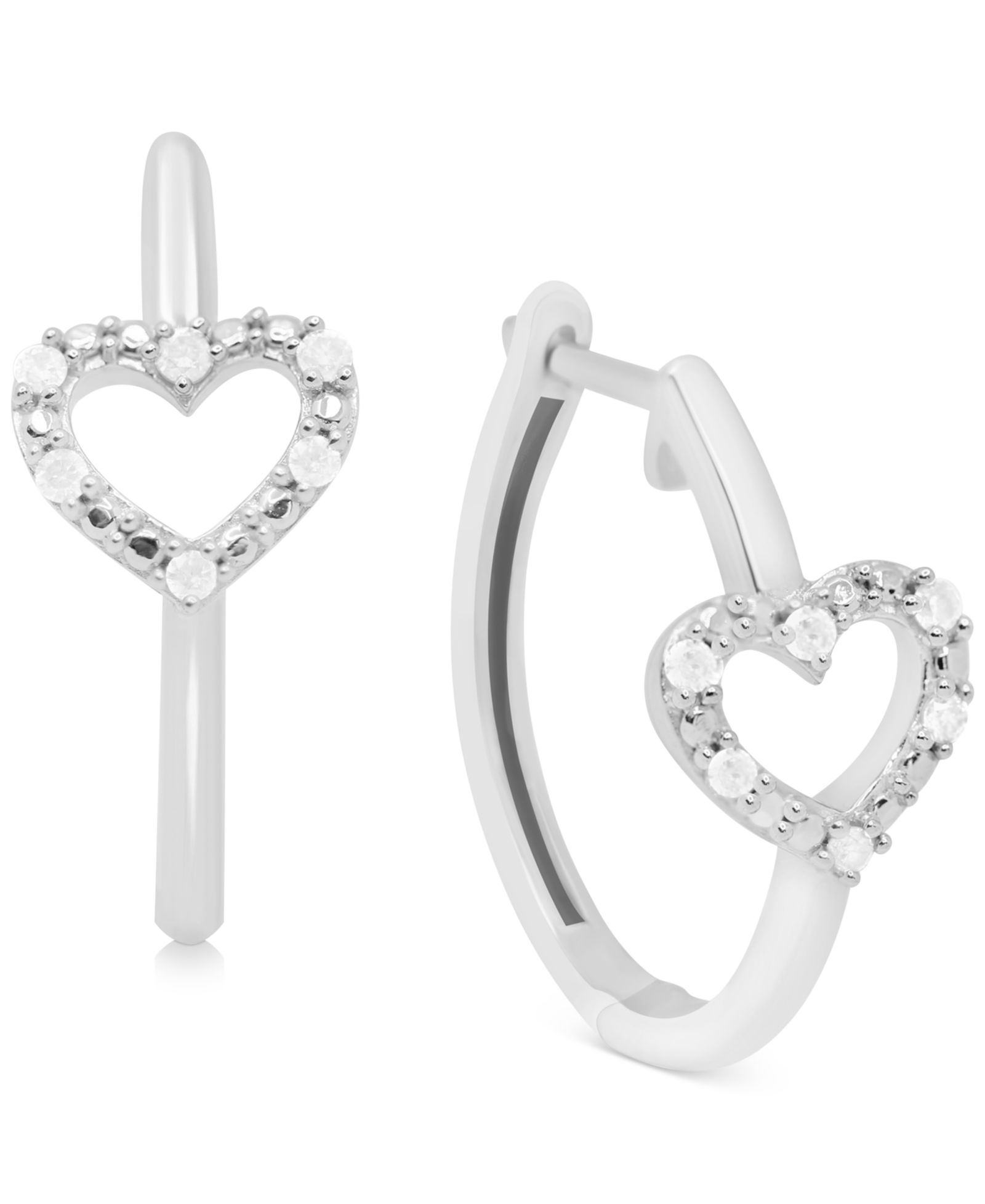 Серьги-кольца Diamond Heart в Sterling Silver (1/10 ct. t.w.)