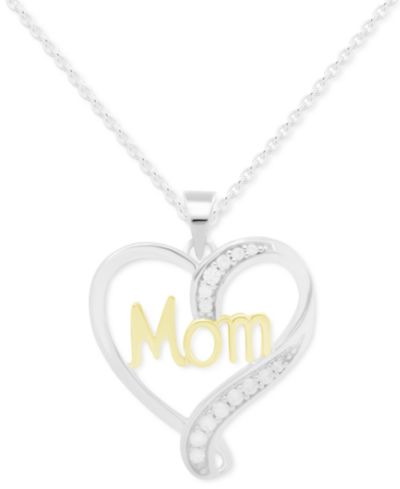 Подвеска-кулон Diamond Mom Heart 18" в Sterling Silver & Gold-Plate