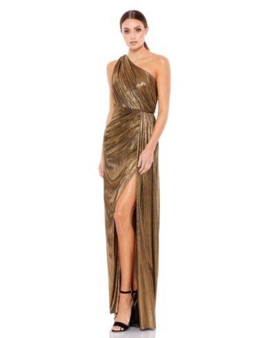 Mac Duggal Women's Ieena Metallic Draped One Shoulder Grecian Dress
