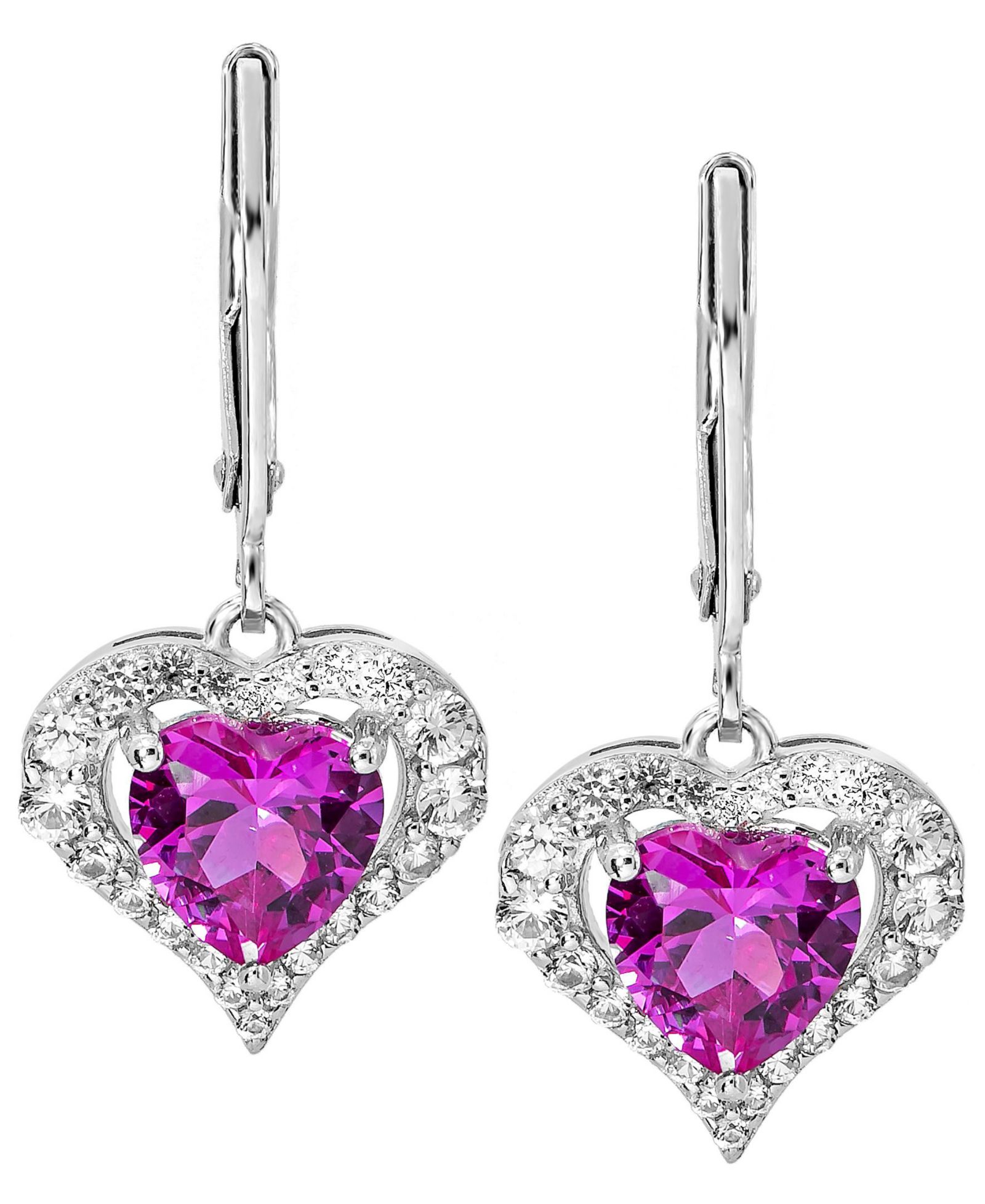 Серьги Macy's Lab-Grown Pink Sapphire and Lab-Grown White Sapphire in Sterling Silver