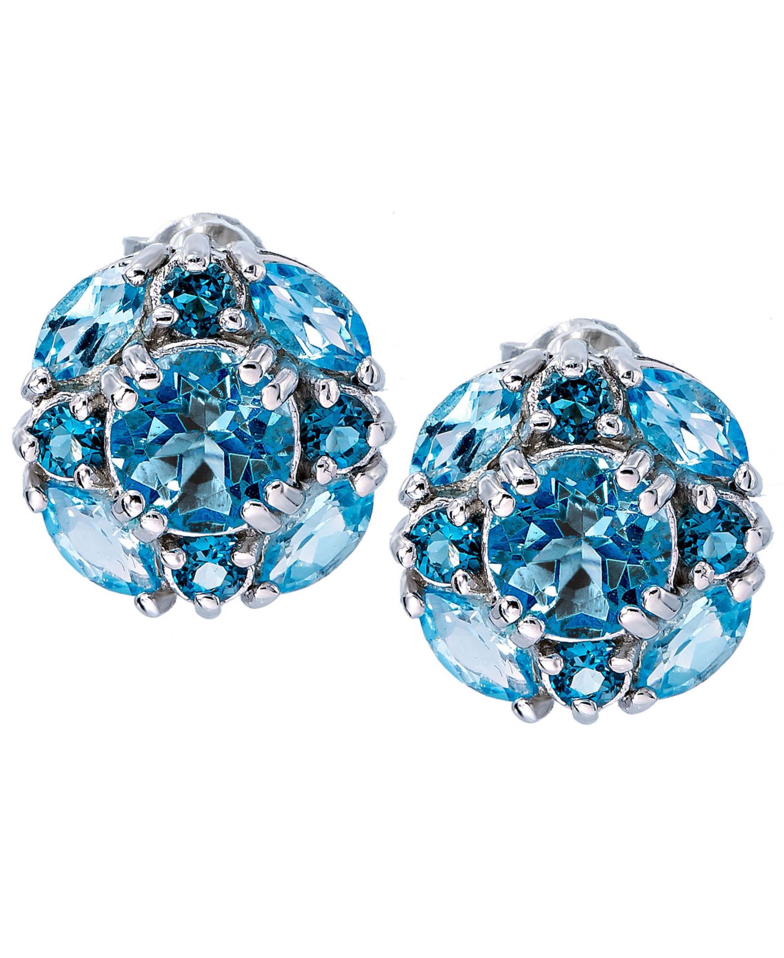 Серьги с London Blue Topaz (3 ct. t.w) и Swiss Blue Topaz (1/3 ct. t.w) в стерлинговом серебре