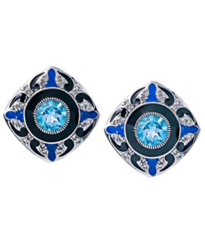 Swiss Blue Topaz (2 3/4 ct.t.w) and Enamel Earrings in Sterling Silver