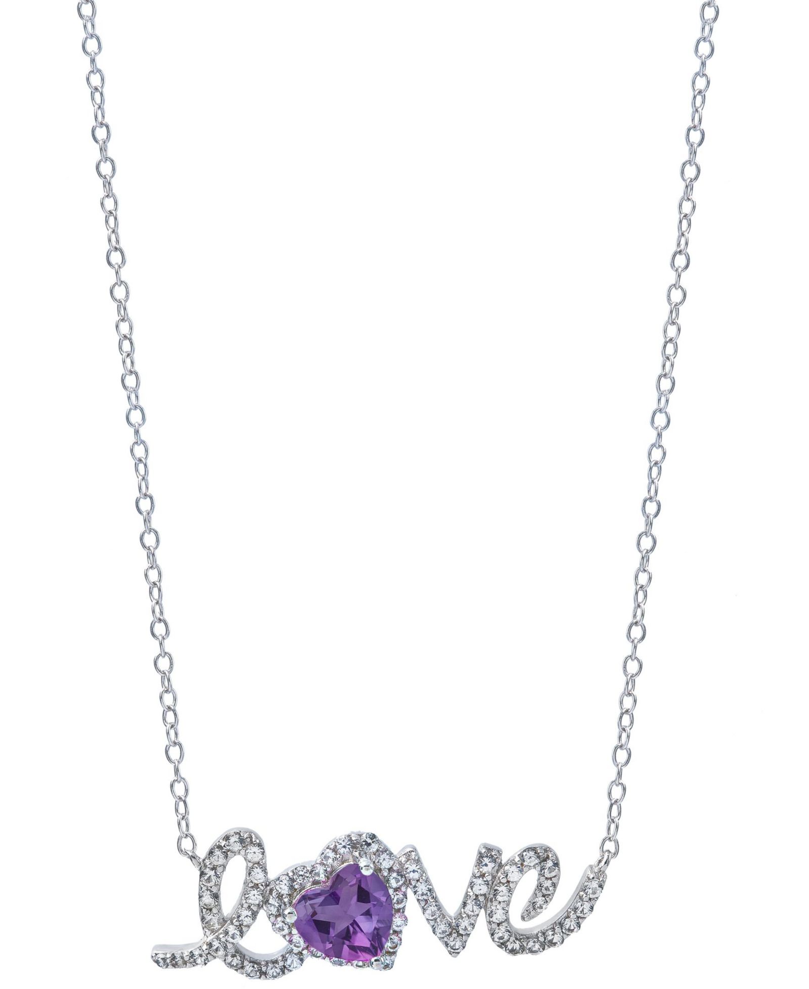 Amethyst (5/8 ct. t.w) и White Topaz (1 ct. t.w) 'Love' ожерелье из стерлингового серебра
