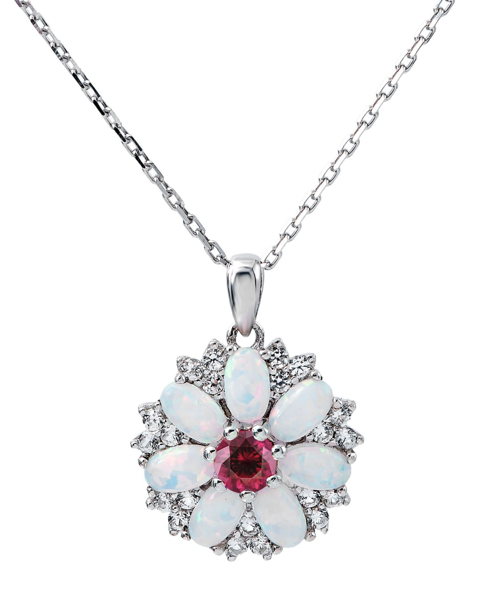 Women's Flower Pendant Necklace in Sterling Silver