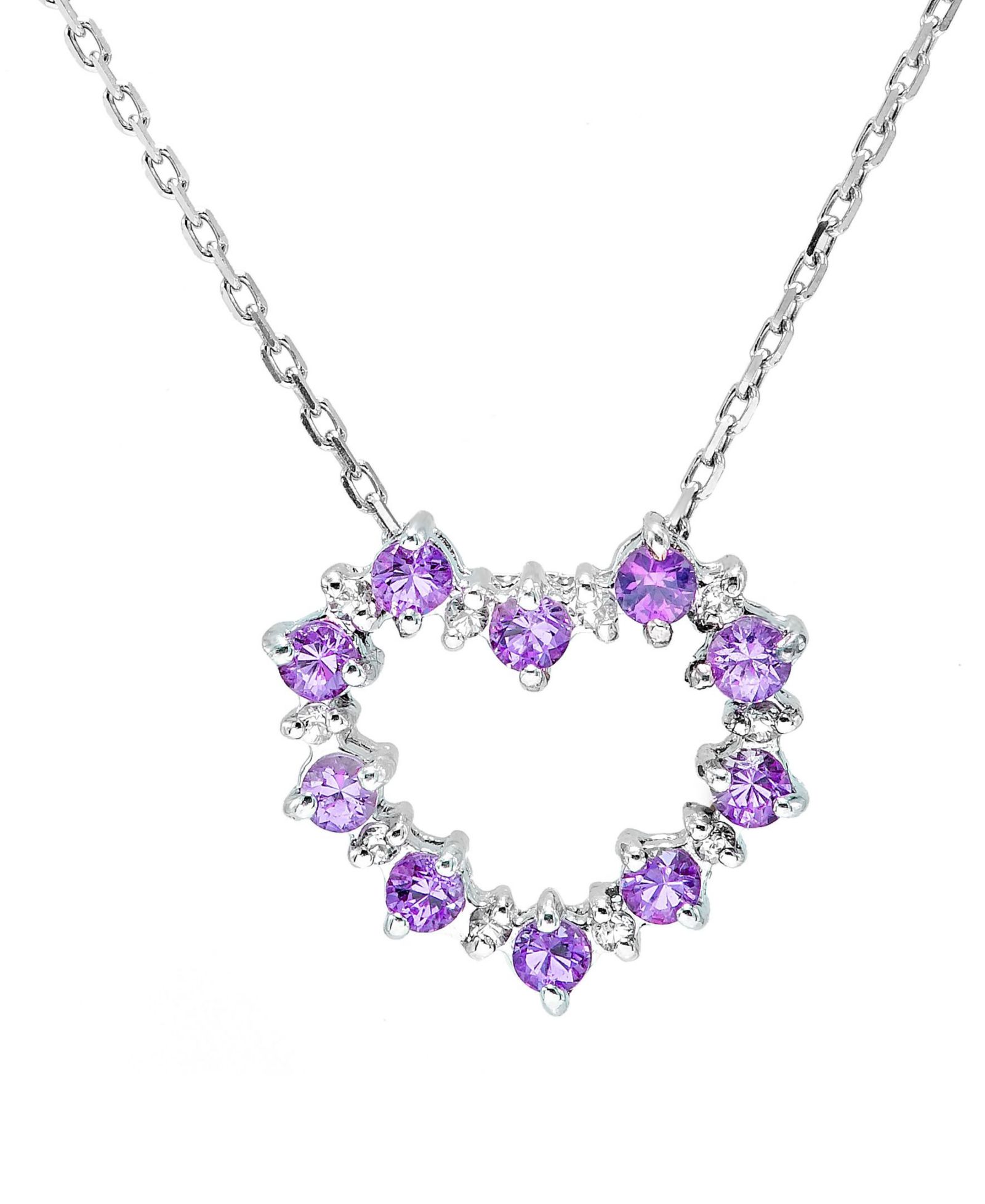 Подвеска-ожерелье с аметистом (1/2 ct.t.w.) и белым топазом (1/5 ct.t.w.) в форме сердца из стерлингового серебра