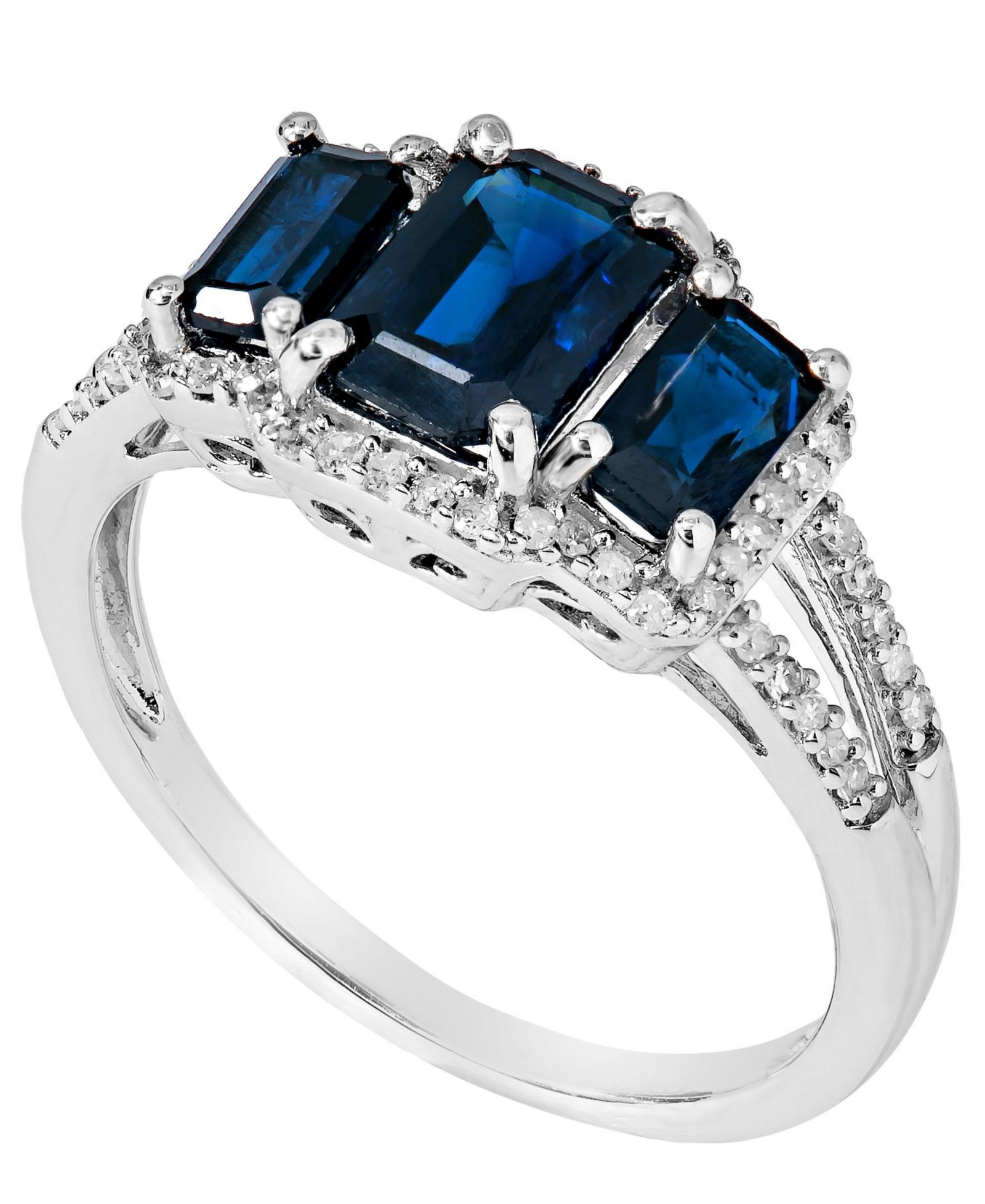 Кольцо с выращенными сапфирами Lab Grown Sapphire (1-1/3 ct. t.w) и Lab Grown White Sapphire (1/8 ct. t.w) в стерлинговом серебре