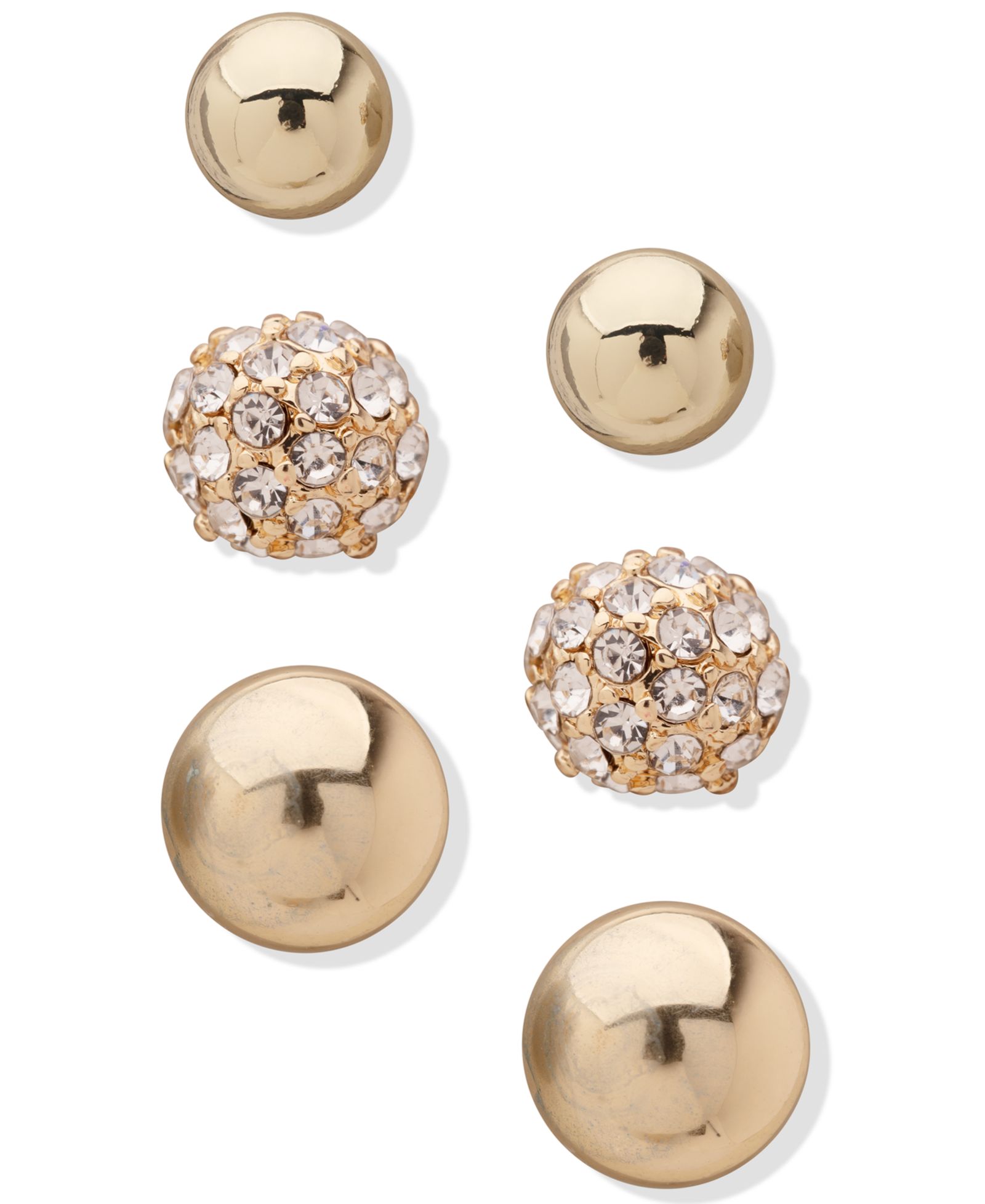 Anne Klein Gold-Tone 3-Pc. Set Pavé Stud Earrings
