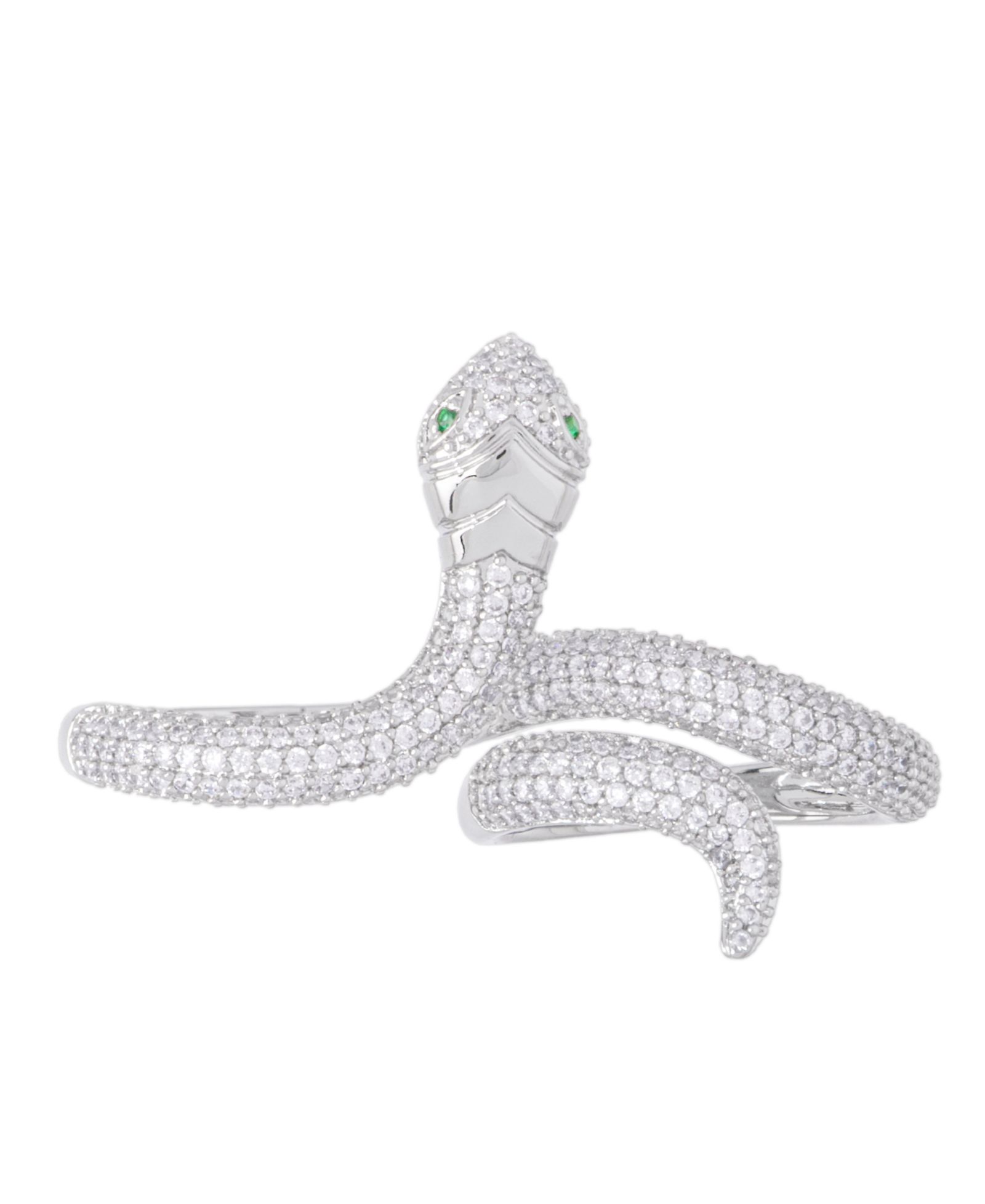 Cubic Zirconia Snake Double Finger Ring in Silver Plate