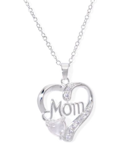 Подвеска-кулон Macy's Mom Heart Pendant с голубым топазом и серебряным напылением, 18"