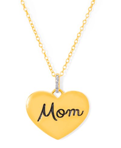 Подвеска Mom Heart с бриллиантовым акцентом 18" из золота 14k