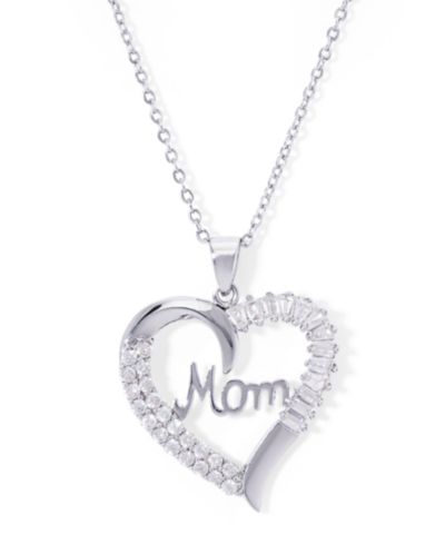 Подвеска Cubic Zirconia Mom Heart 18" Necklace в серебряном напылении