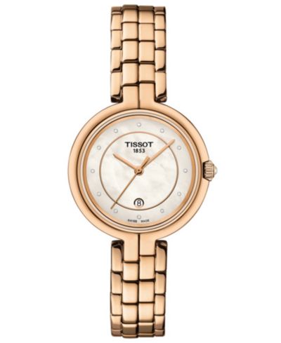 Женские часы Tissot Swiss Flamingo Diamond Accent Rose Gold PVD Stainless Steel, 30mm