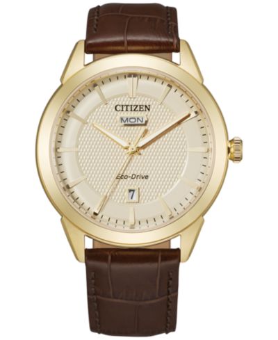 Citizen Eco-Drive Мужские Corso Brown Leather Strap Watch 40mm