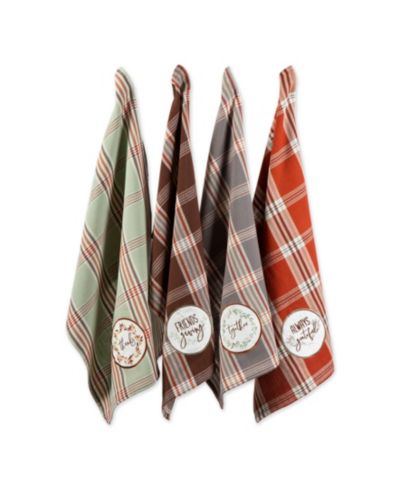 Design Imports Thanksgiving Cozy Picnic, Plaid Dishtowel, Set of 4
