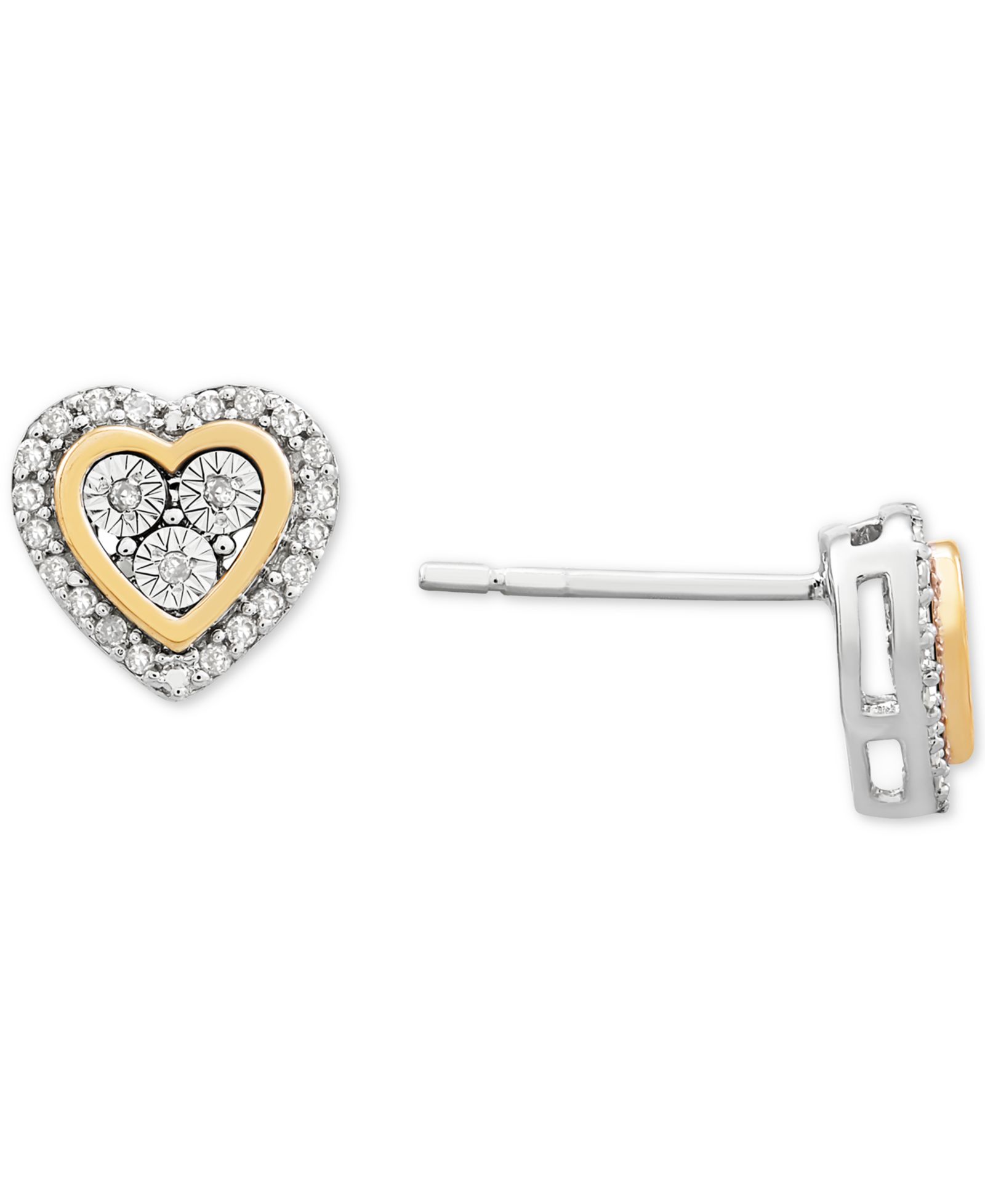 Серьги-гвоздики с бриллиантами в форме сердца в Sterling Silver & 14k Gold