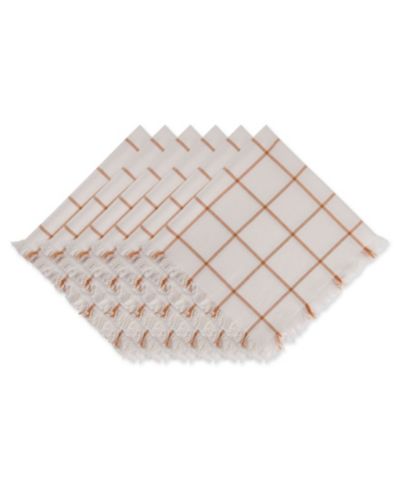 Design Imports Check Fringed Napkin, Set of 6