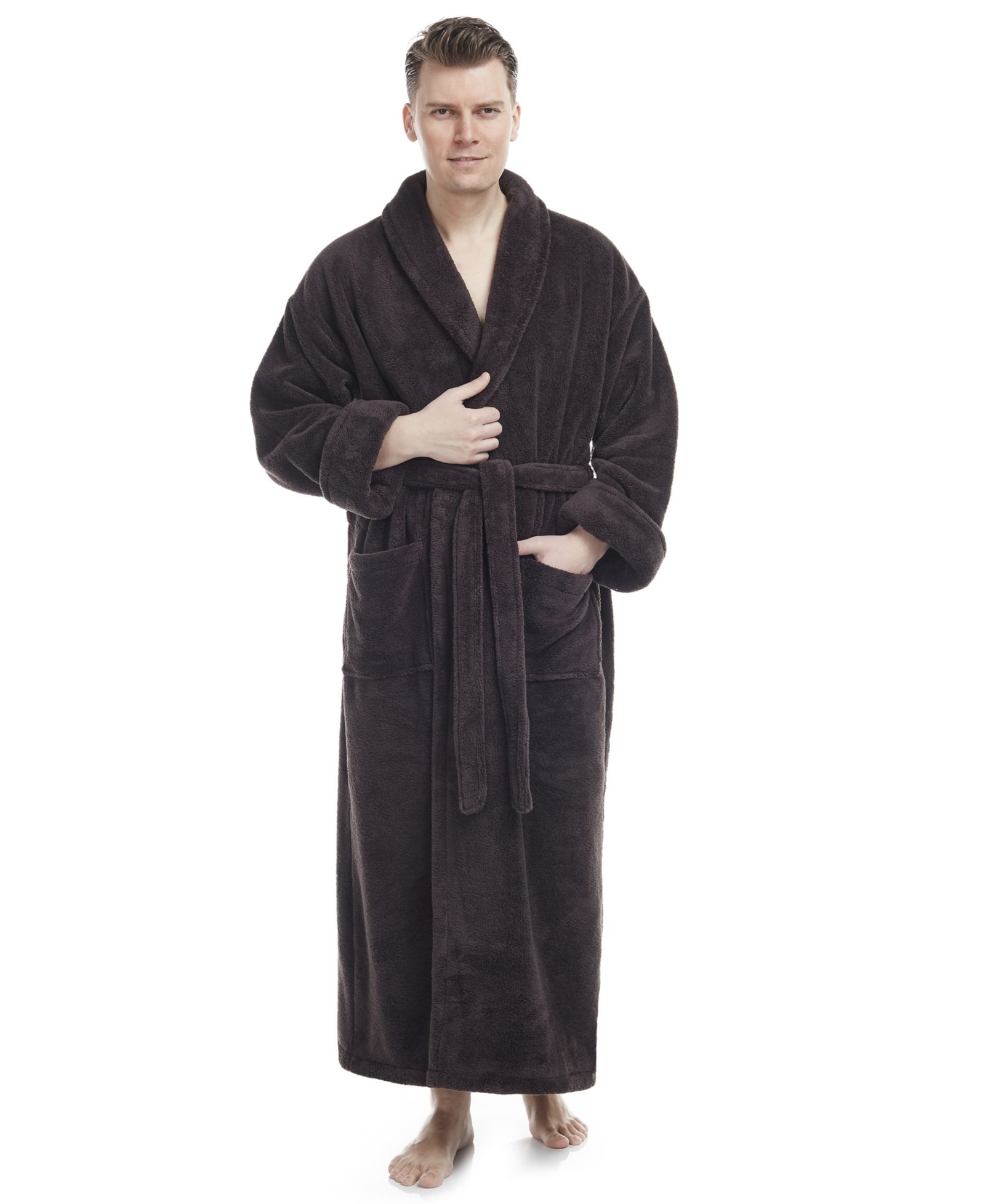 ARUS Men's Shawl Collar Full Ankle Length Fleece Bathrobe